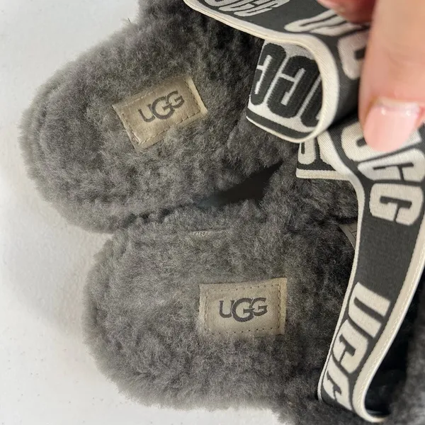Ugg Sz 7 Oh Yeah Fluffy Double Strap Flat Slippers‎ Slides Sandals in Grey - Image 7