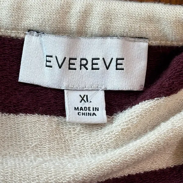 Evereve Womens XL Burgundy Cream‎ Striped Pullover Sweatshirt French Terry Boxy - Image 2