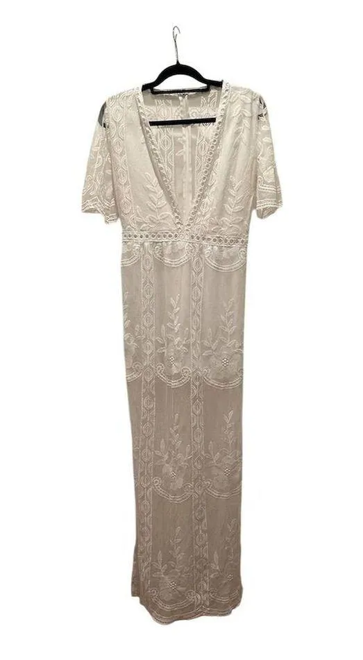 Eleter White Lace V-Neck Maxi Romper Dress Women's Boho Party Outfit Small - Image 5