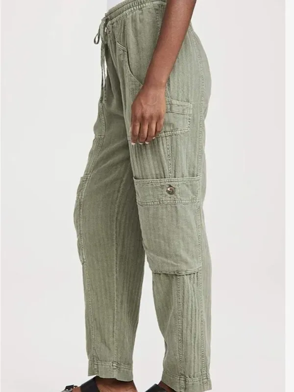 Free People Olive Drawstring Cargo Joggers - Image 2