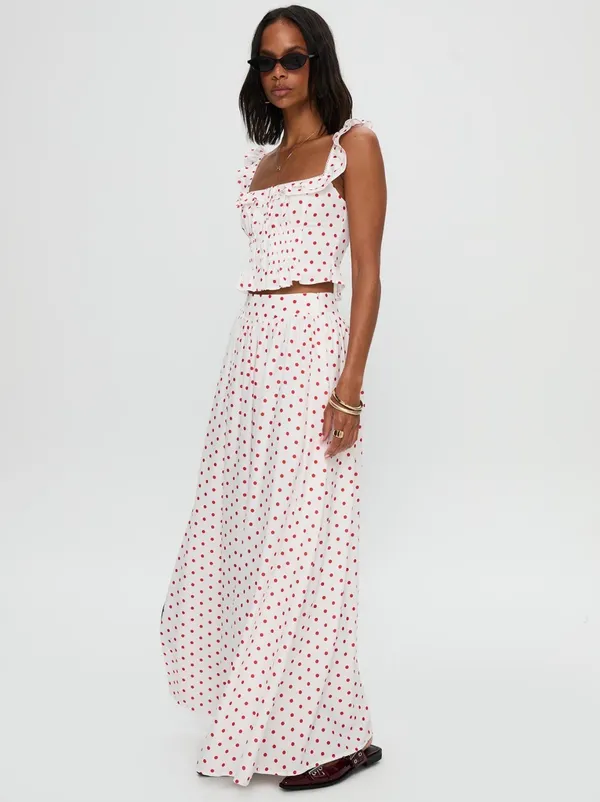 White/Red Polka Dot Maxi Skirt - Image 2