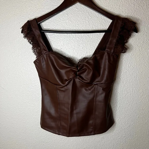 Popilush Lace Trim Sculpting Camisole Top in brown WOMENS SMALL - Image 2