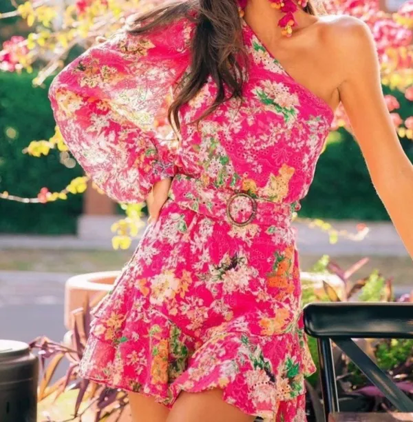 Hemant and Nandita Miyu Pink One Shoulder Mini Dress - Image 3