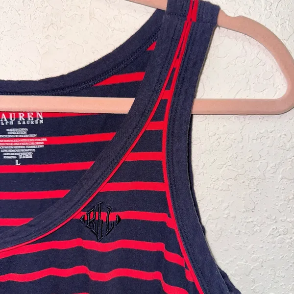 Lauren Ralph Lauren Striped‎ Maxi Dress Large Navy & Red Sleeveless Tie Waist - Image 2