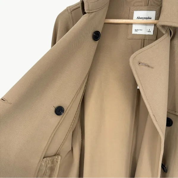 Abercrombie Drapey Double Breasted Belted Long Trench Coat | Sz Small | Tan - Image 9