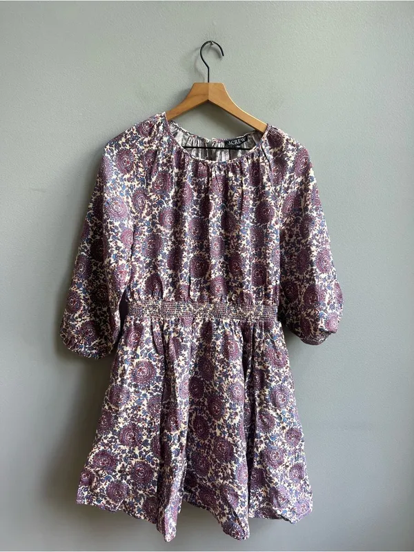 J. Crew NWT Palermo Linen Smocked Waist Bouquet Floral Purple Printed Medium - Image 6