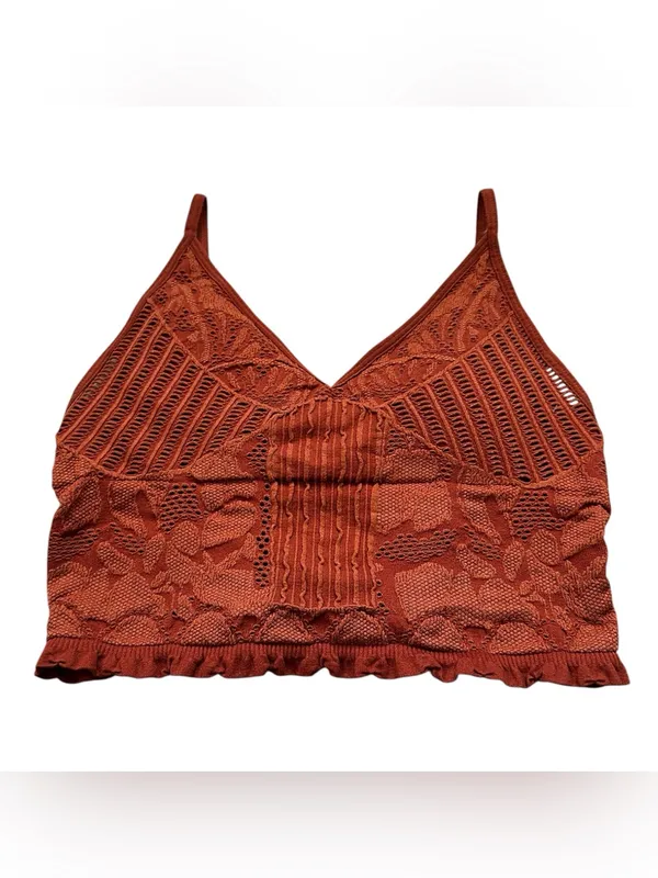 Fornia Floral Lace Bralette Crop Top Rust Copper Summer Western Boho S/M - Image 2