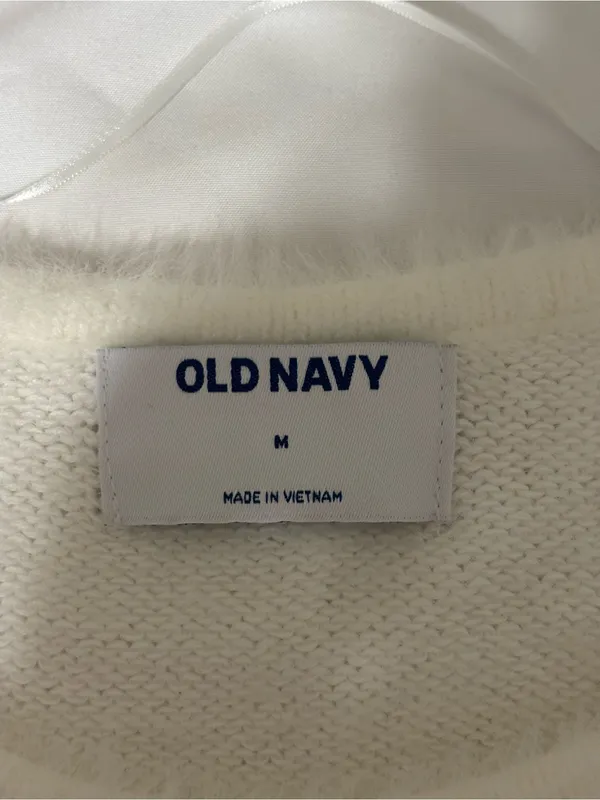 Old Navy Ivory Fuzzy Puff Sleeve Sweater Top Medium - Image 2