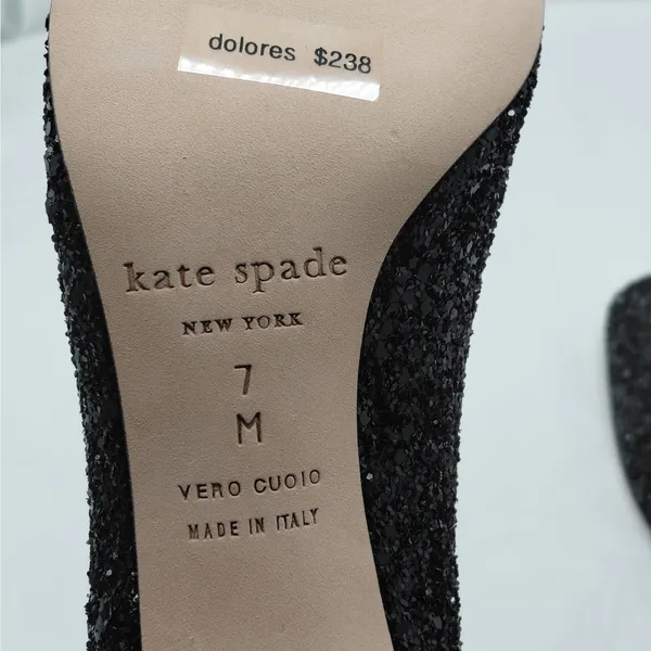 $238 Kate Spade Womens Heels Size 7M Black Glitter Pumps Wedding Party Holiday - Image 11