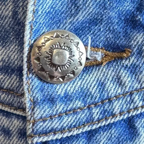 Vintage Cropped Embroidered Denim Jacket Southwestern‎ Boho Medium - Image 5