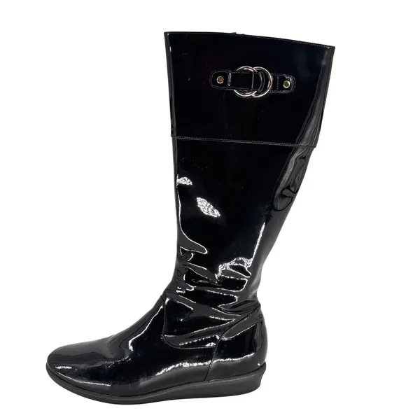 Cole Haan Nike Collab Waterproof Black Patent Leather Tall Boots Buckle Women 8B - Image 3