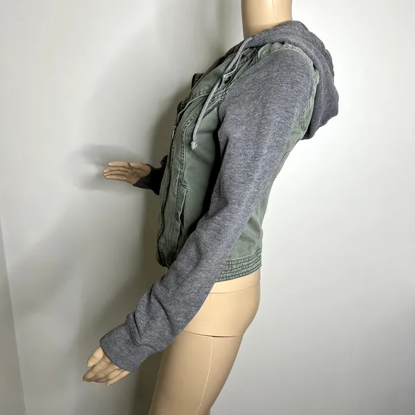 Hollister Green Jean Hooded Utility Biker Jacket - Image 2