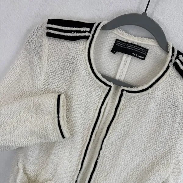 The Kooples Ivory Boucle Blazer‎ Size 38/M Open Front Black Trim Pockets - Image 2