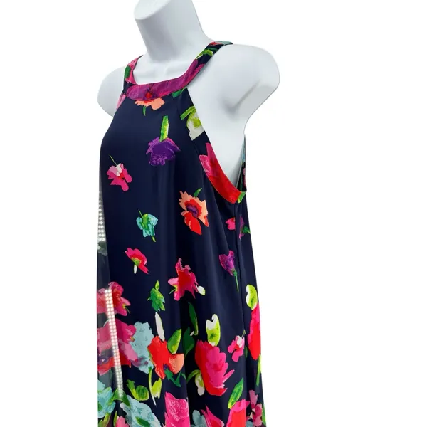 Betsey Johnson Floral Dress Size 8 Sleeveless Navy A-Line High‎ Neck Summer - Image 3