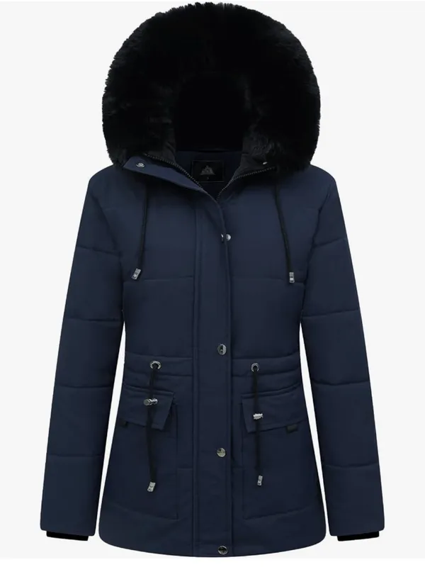 Women's Winter Anorak Hooded Knee-Length Water-Resistant Coat Navy Color AY6 - Image 2