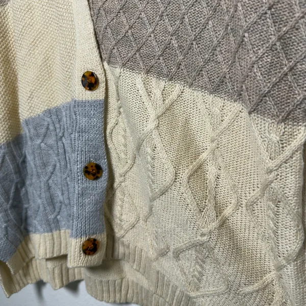 NEW Maurices Women Patchwork Cable Knit Cardigan Medium Cream Blue Tan Button Up - Image 9