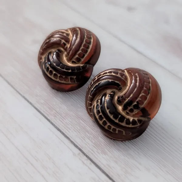 Vintage Clip On Earrings Really Unusual Slightly Opaque Brown Tone Statement - Image 3