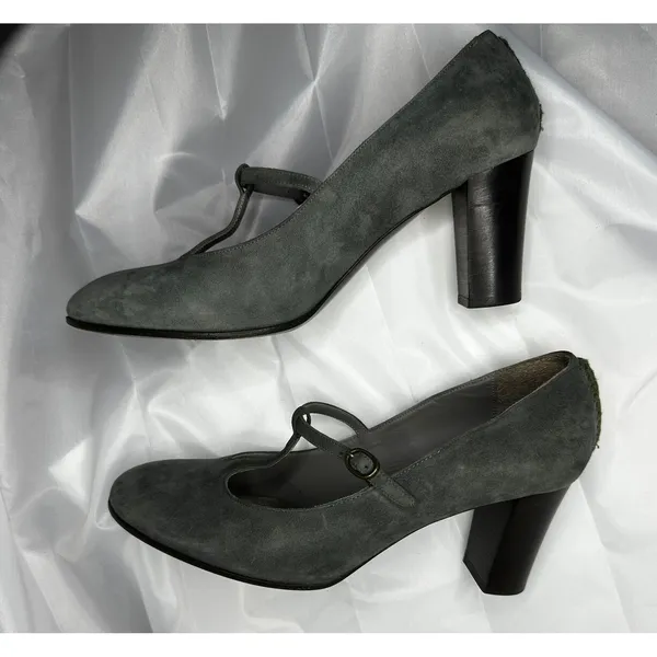 Hugo Boss Taupe Suede Mary Jane Block Heels - Image 5