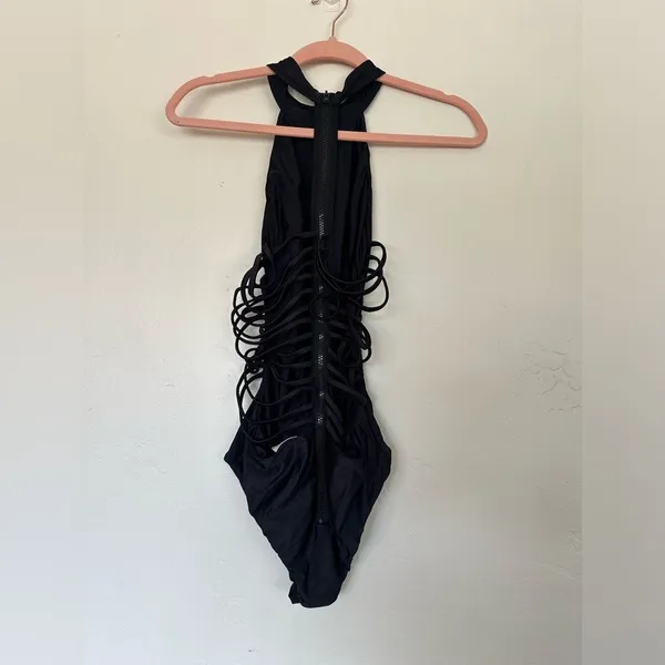House of CB London Black Ladderback One‎ Piece Swim Zipper Size S - Image 6