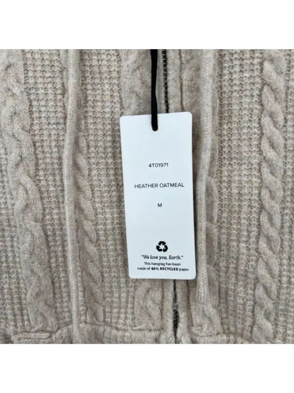 Pink Rose Cable Knit Zip-Up Hoodie Beige Size Medium NWT Balletcore Coquette - Image 11