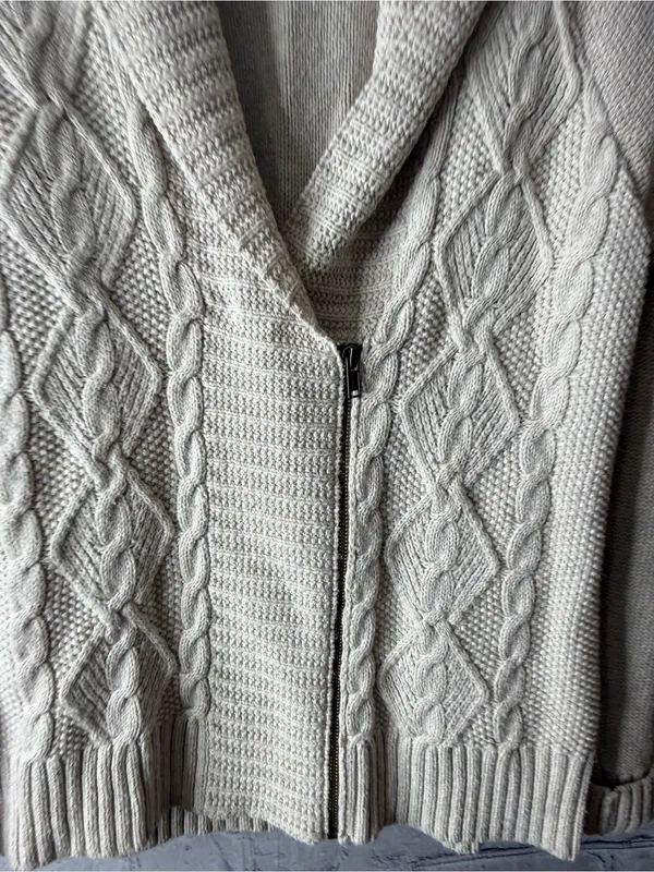Eddie Bauer Cream Cable Knit Zip-Up Shawl Cardigan size large - Image 8