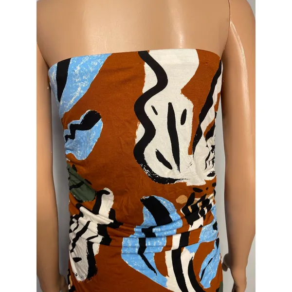 Celandine Suzanne Lustig Gabbie strapless ruched tube dress size L abstract boho - Image 12