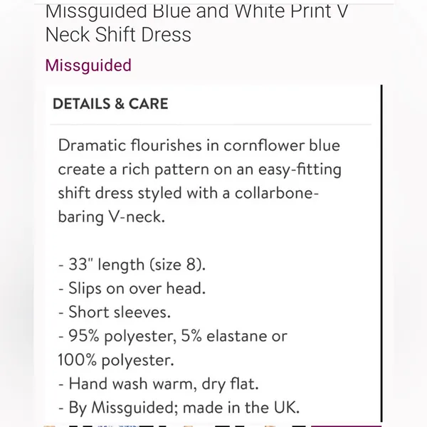 New Missguided White Dress with Blue Toile Print | Size Medium - Image 16