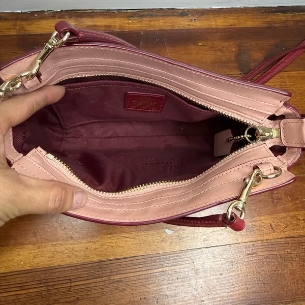 Coach Pebbled Leather Convertible Crossbody - Burgundy with Gold Hardware - Image 8
