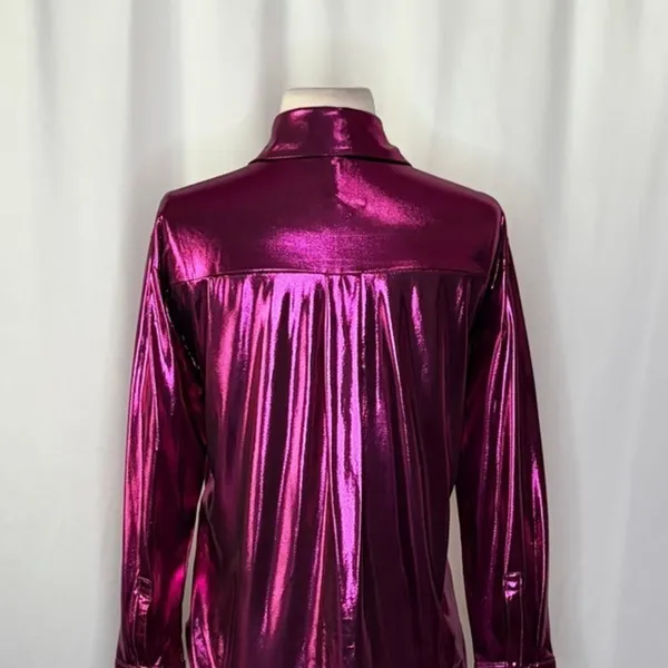 By ANTHROPOLOGIE Magenta Pink Shimmer Shine Lamé Buttondown‎ Top Blouse X-Small - Image 10