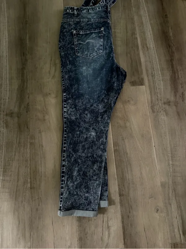 NWT Acid Wash Suspender Jeans Overall Pants Dark Wash - Size 18 - Image 2