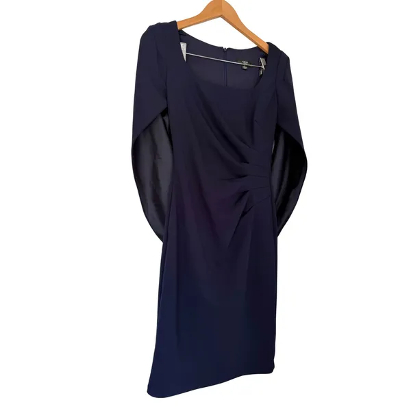 AQUA Formal Navy Blue Cape Sleeve Ruched Sheath Dress Size 0‎ NEW - Image 4