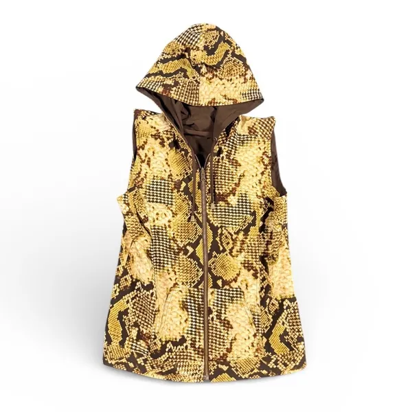 Reversible Hooded Vest Women's Snake Print‎ Brown Zip Pockets Outdoor Casual - Image 2