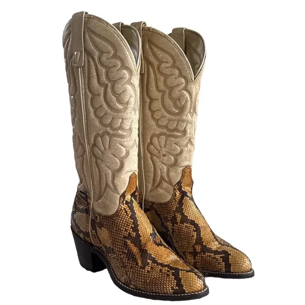 Vtg 70s 80s Capezio Snakeskin Cowboy Boots Cream Leather Western Cowgirl 5.5 USA - Image 2