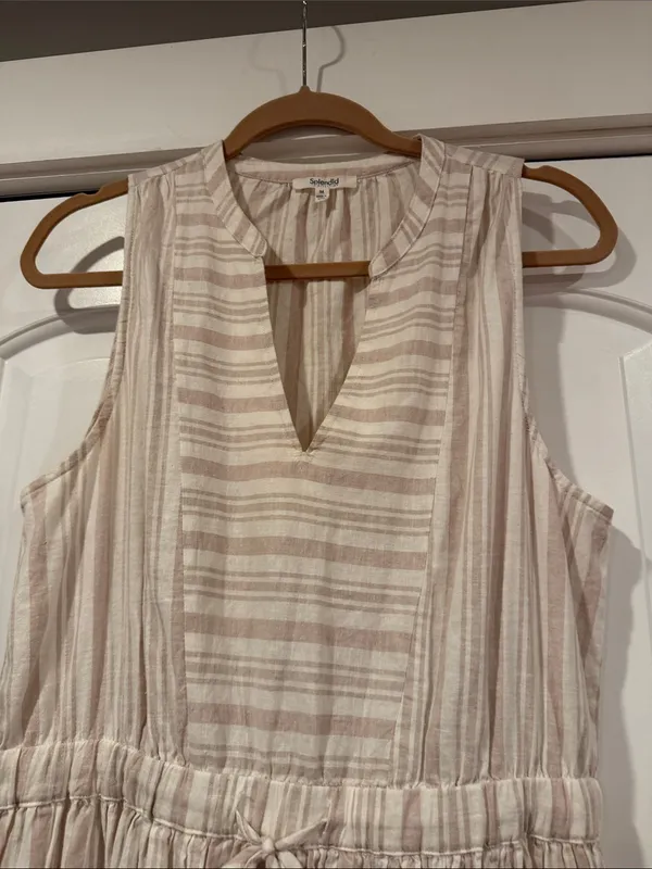 Splendid livia linen blend Cream‎ and Light Taupe Striped Maxi Dress med - Image 3