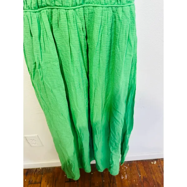 ASTR Bright Green Smocked Bodice Square Neck Tie Back Closure Midi Dress sz XS - Image 6