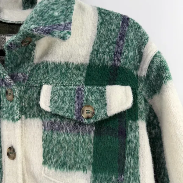 Avec Les Filles Plaid Sherpa Shacket Green Ivory Oversized Jacket L - Image 2