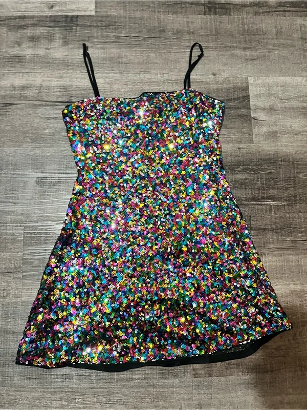LULUS Spotlight Shimmer Black Multi Sequin Mini Skater Dress - Image 4