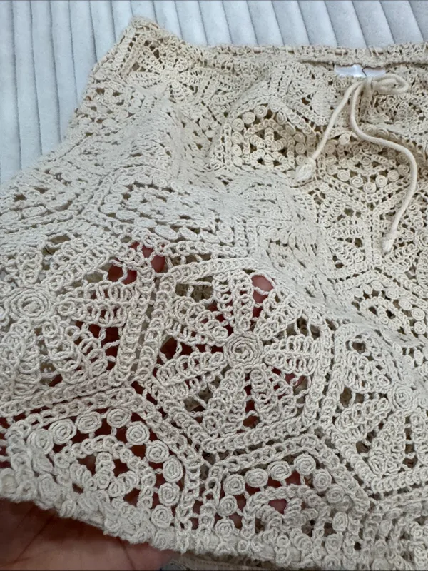 🤍Bohemian cream Crochet swim Coverup Skirt - Image 4