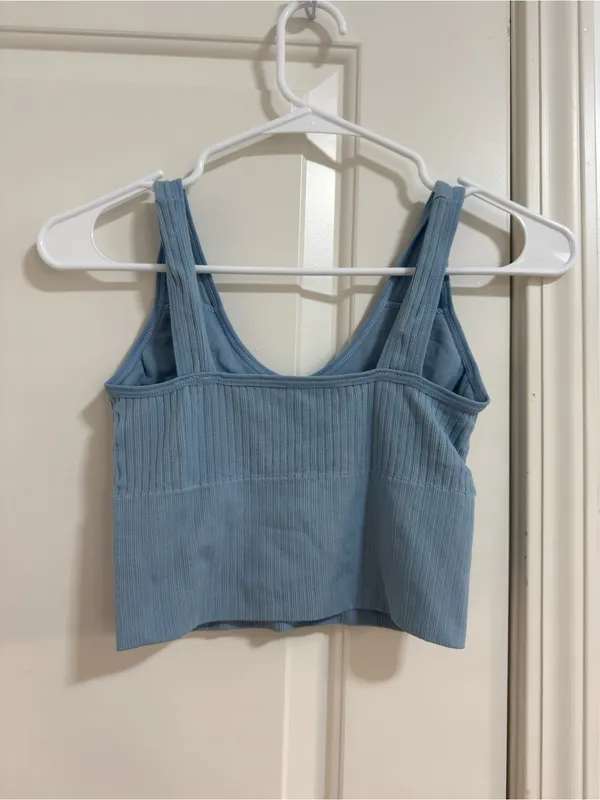 Ribbed V-Neck Crop Tank Top in Dusty Blue - Image 2