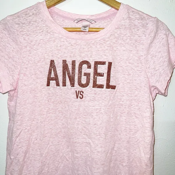 Victorias Secret “angel vs” light pink space dye glitter short sleeve t-shirt - Image 2