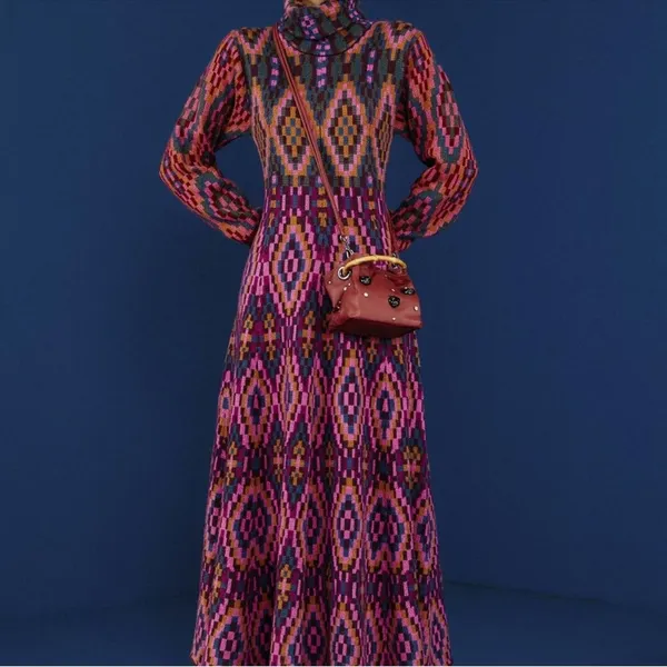 Farm Rio Tapestry Scarf Sweater‎ Maxi Dress Knit Pink Multi Small NWT - Image 10