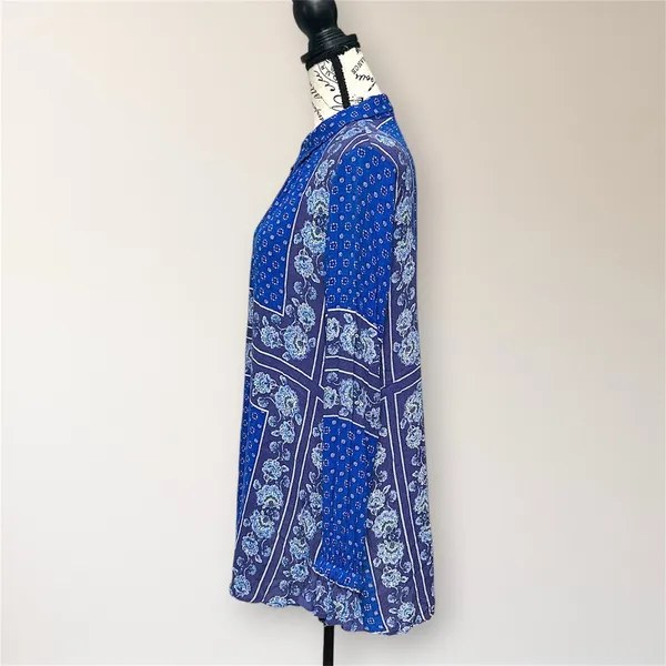 Free People Changing‎ Time True Blue Floral Long Sleeve Tunic Top M Boho Peasant - Image 6