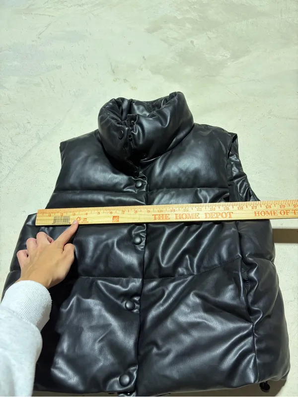 Zara Black Puffer Vest Jacket faux leather small - Image 4