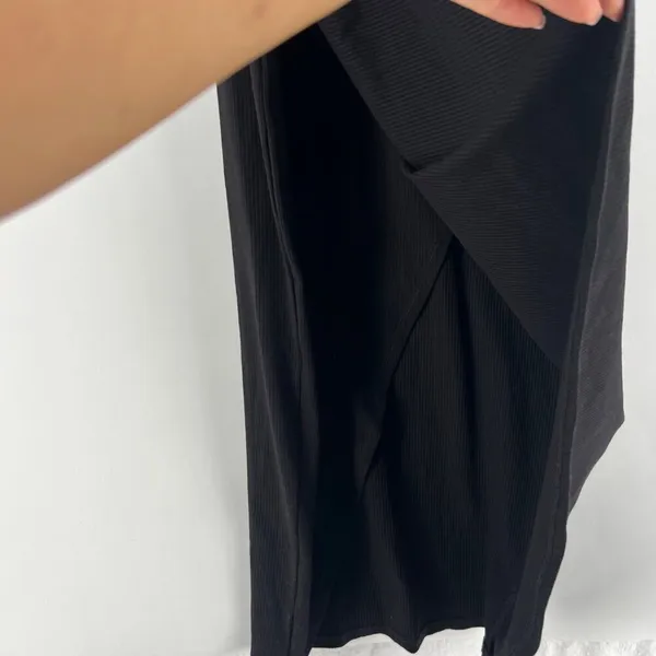 Lulus Womens Size M Black Ribbed One-Shoulder Tulip Hem Faux Wrap Dress‎ M - Image 10