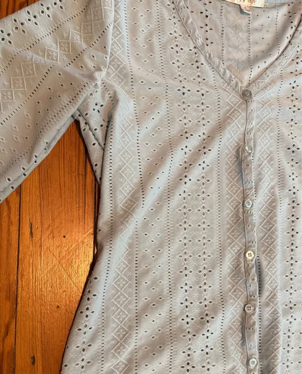 Cyrus Light Blue Eyelet Button-Down Top - Image 3