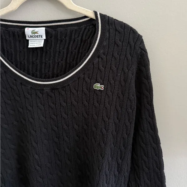Lacoste Women's Black Cable Knit Crew Neck Sweater - Image 3
