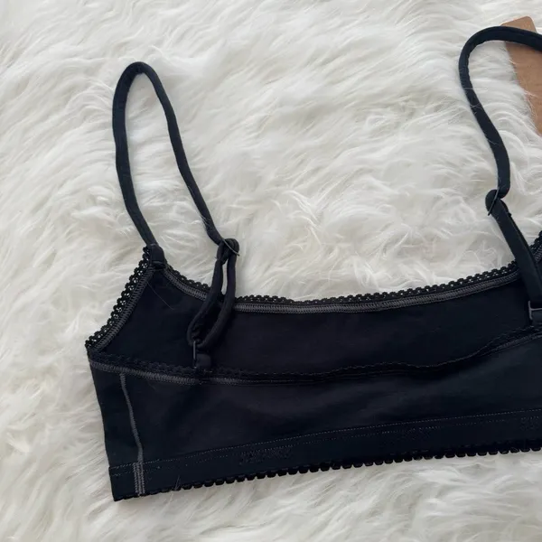 Skims Lightweight Cotton Logo Picot Scoop Bralette Soot Tonal XS - Image 7