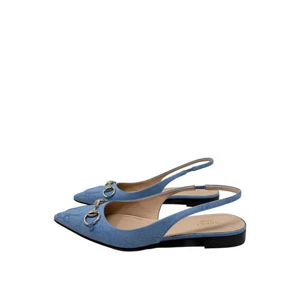 Gucci Erin Horsebit GG Canvas Slingback Blue Denim Ballet Flats Size 38 - Image 4