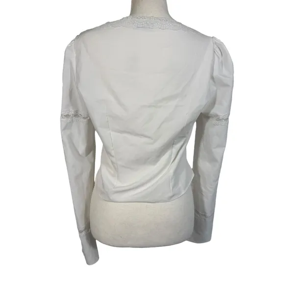 Mistress Rocks Lace Trim Tie Front Top Womens Medium White Bell Sleeve Corset - Image 11