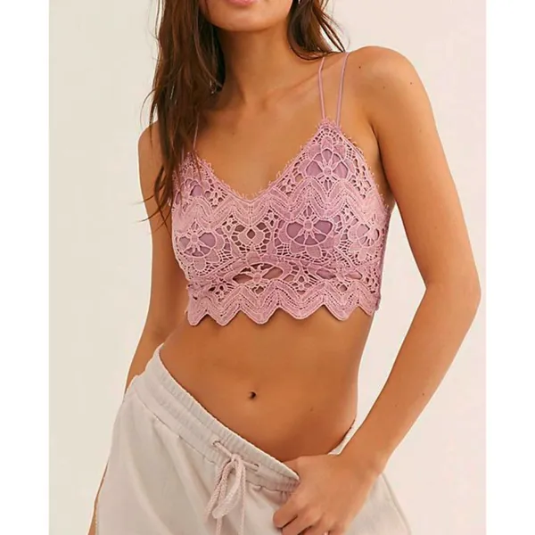 Free People Ilektra Bralette Soft Violet Lace Crochet Cut-Outs Strappy Crop Top - Image 4